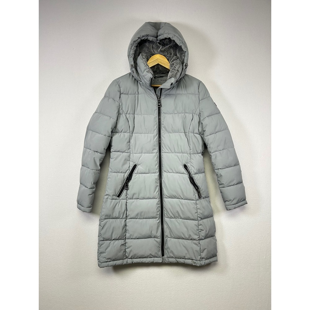 Andrew Marc Puffer Jacket Women Small Gray Hooded Stretch Parka Coat S